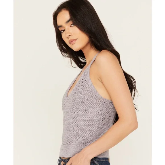 Cleo + Wolf Women's Sweater Knit Tank Cross Straps On Back Light Purple Size M - Picture 13 of 15